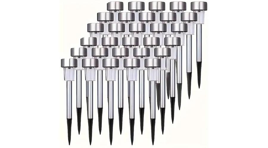 20 db leszúrható napelemes inox LED kerti világítás, hidegfehér, 30 cm magas