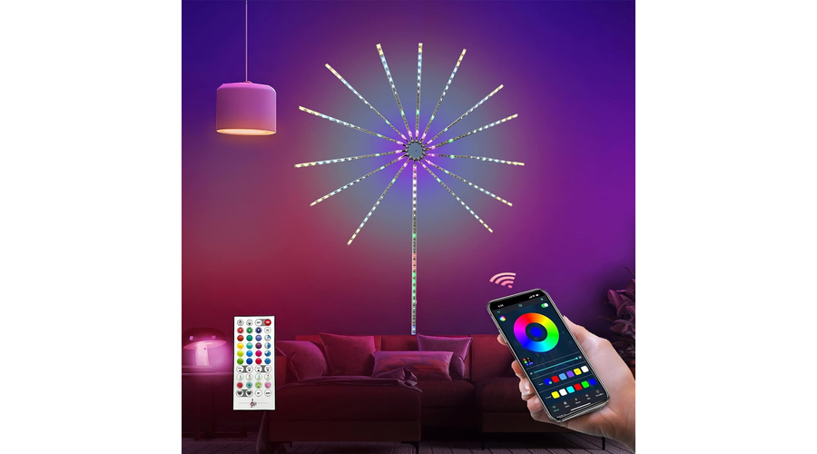 LED okos dekorvilágítás tüzijáték mintával RGB fénnyel telefon távírányítós