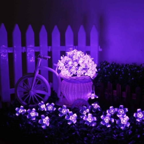 Napelemes cseresznyevirág LED fényfüzér lila