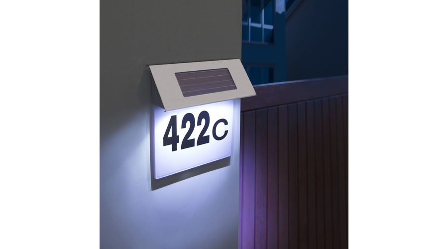 Szolár házszámfény - rozsdamentes acélból - hidegfehér LED - 18 x 20 cm